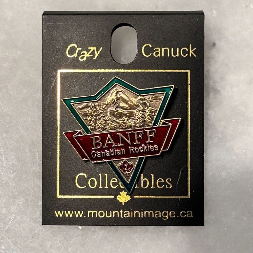 NWT Crazy Canuck BANFF Canadian Rockies Mountain Image Pin Gold & Red OS
